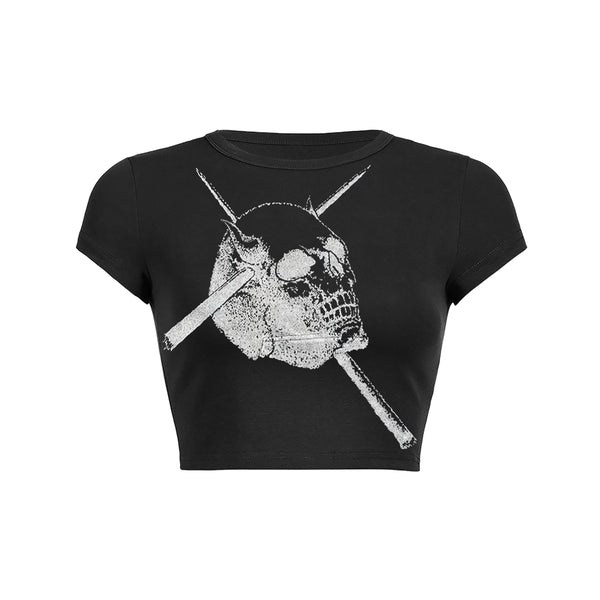 Pierced Skull Crop Top Baby Tee