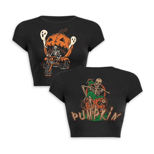 Pumpkin Skeleton Crop Top Baby Tee