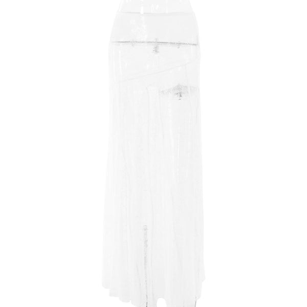 Lace see through solid stitch maxi skirt