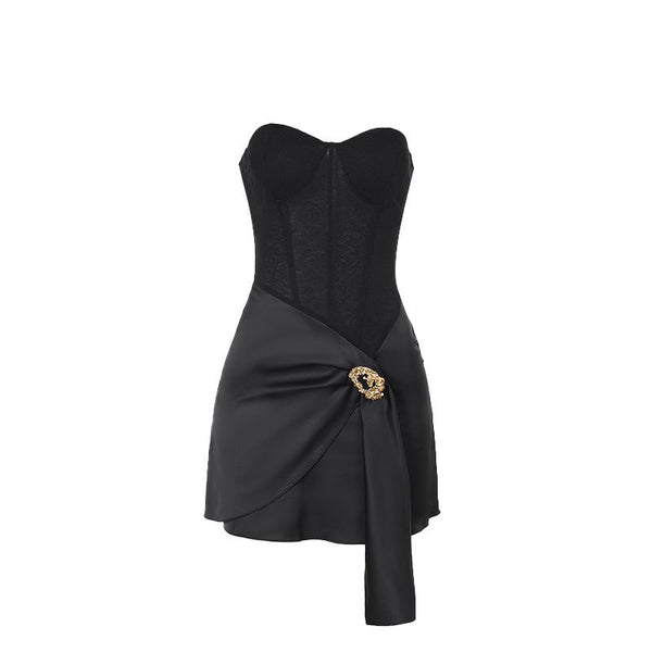 Sweetheart neck bustier metal applique tube mini dress