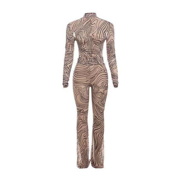 Long sleeve high neck ripple ruched pant set