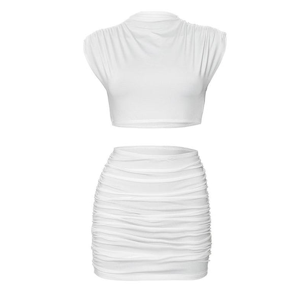 Cap sleeve ruched solid mini skirt set
