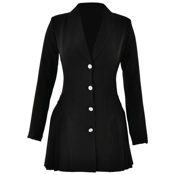 Turnover collar long sleeve v neck button pleated mini dress