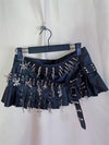 PU leather rivet belt cross pendant pleated mini skirt