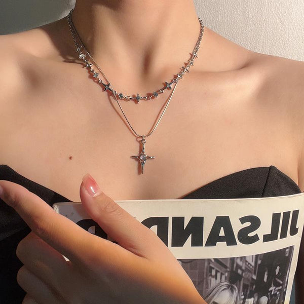 Cross pendant 2 pcs rhinestone necklace