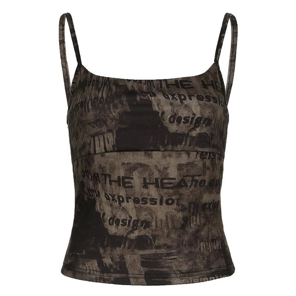 Print backless contrast cami top