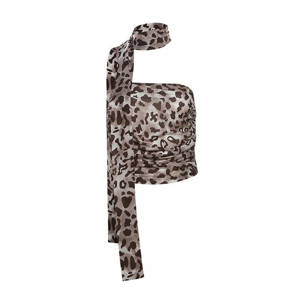 Leopard print ruched scarf tube top