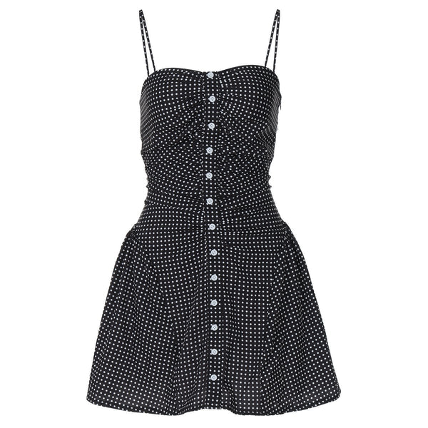 Polka dot button ruched cami mini dress