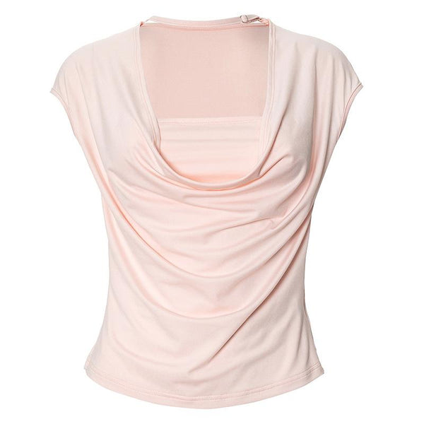 Cap sleeve cowl neck ruched solid top