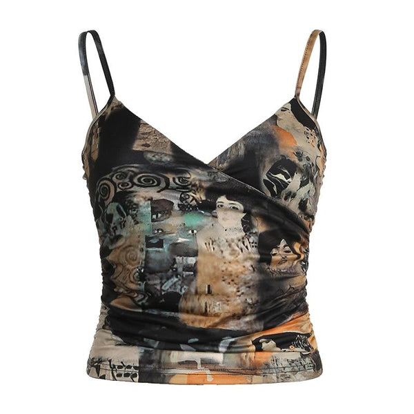 V neck abstract backless cami top