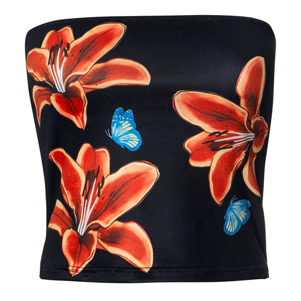 Flower print backless tube top