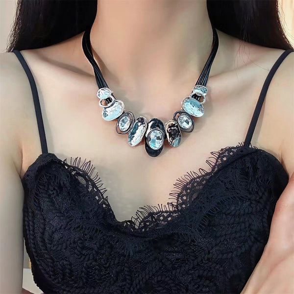 Irregular elliptic rhinestone layered necklace