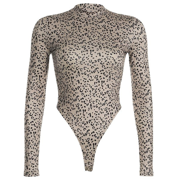 Leopard print long sleeve high neck bodysuit