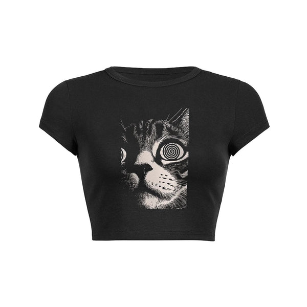 Women's Cat Punk Crew Neck Causl Shirt