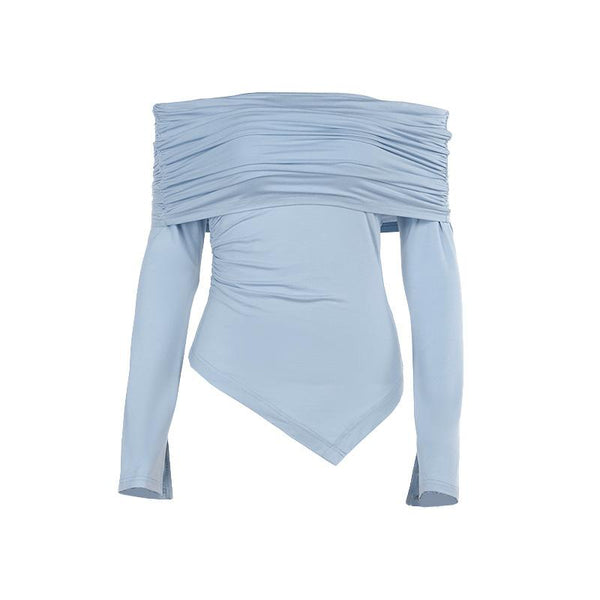 Long sleeve off shoulder irregular ruched top