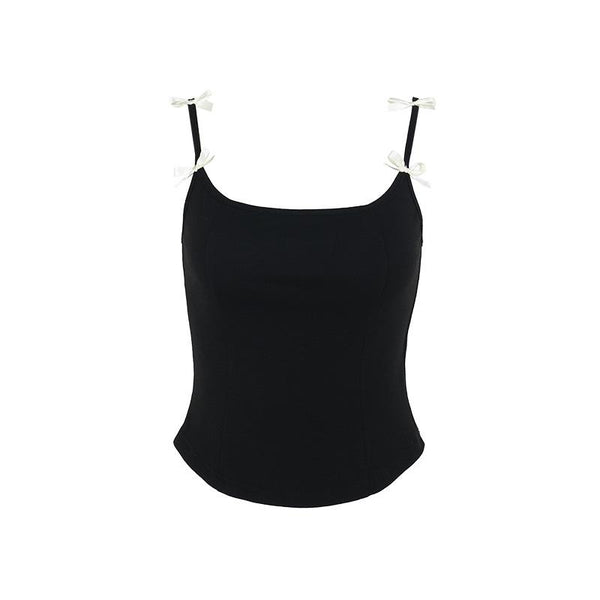 Bowknot applique u neck backless cami top