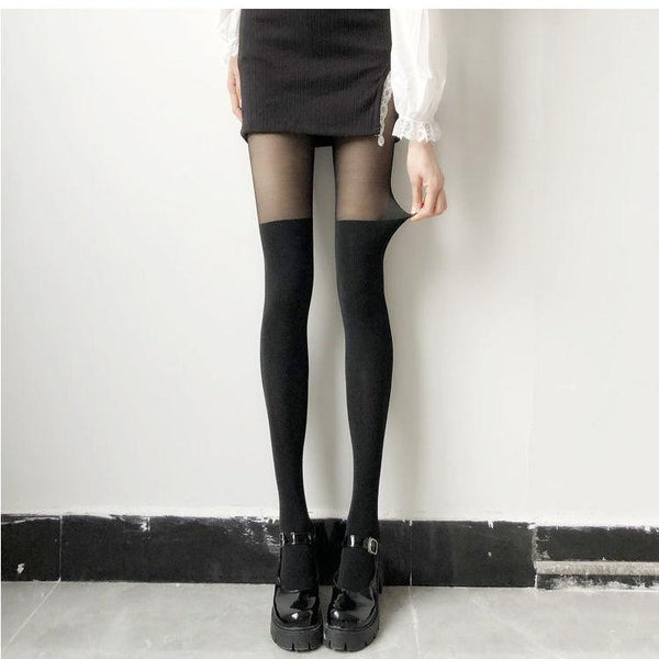 Patchwork sheer mesh tights