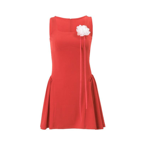 Square neck flower applique cami mini dress