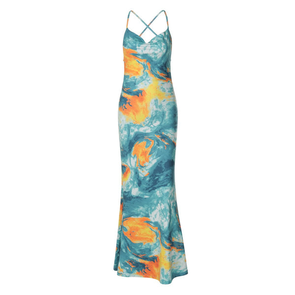 Tie dye cross front cami maxi dress