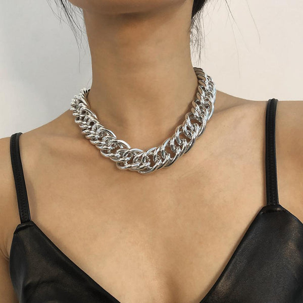 Cuban solid metal chain choker necklace