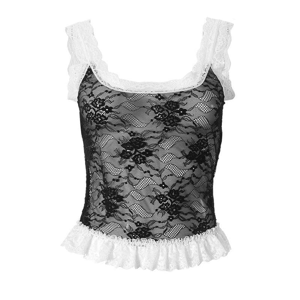 U neck lace ruffle cami top