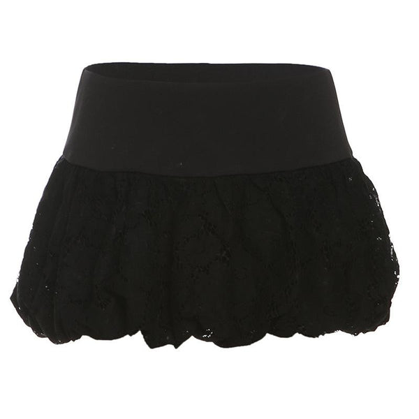 Lace ruffle solid mini skirt