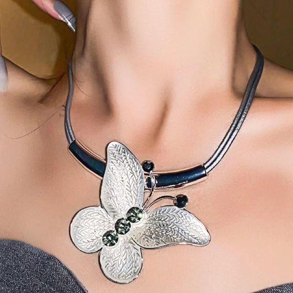 Butterfly pendant rhinestone necklace