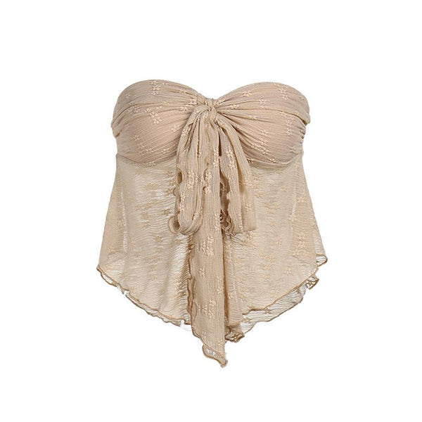 Sweetheart neck ruched ruffle tube top