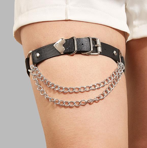 PU leather metal chain adjustable thigh band