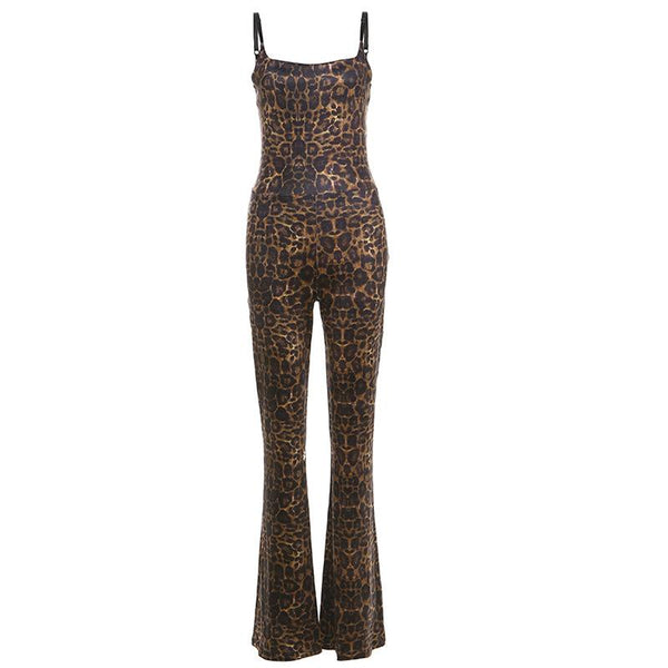 Leopard print zip-up backless cami jumpsuit