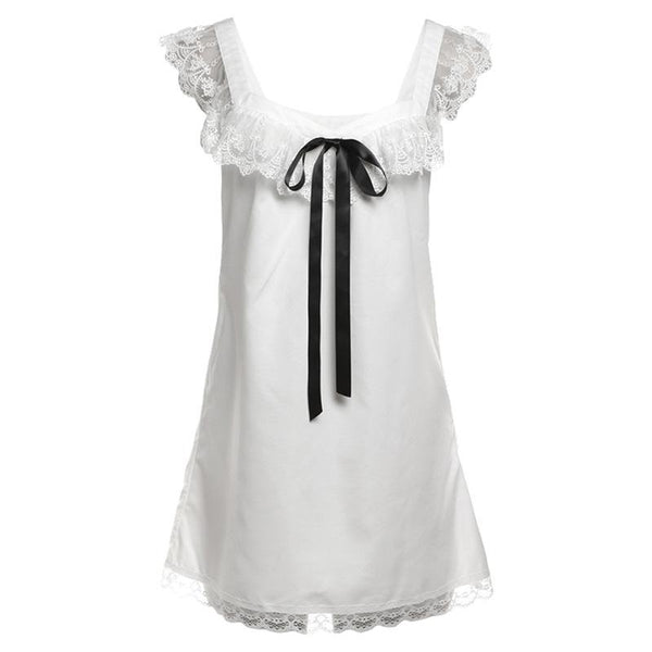 Lace hem bowknot backless mini dress