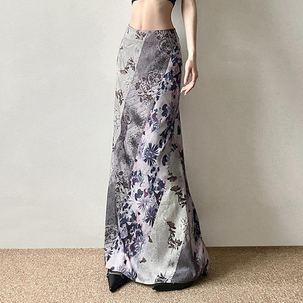 Flower print contrast maxi skirt