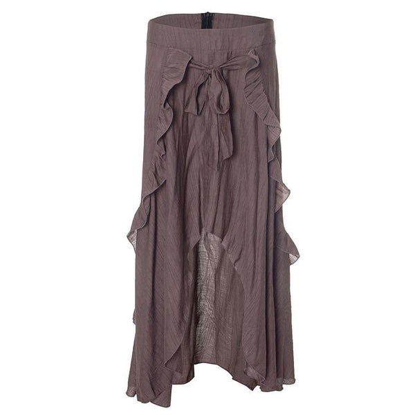 Ruffle knotted zip-up maxi skirt