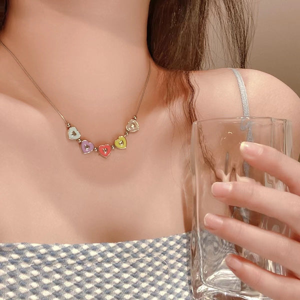 Multicolor heart beaded necklace