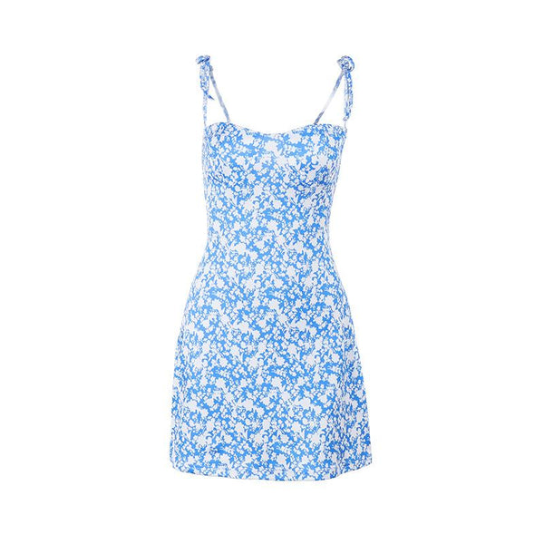 Self tie flower print backless cami mini dress