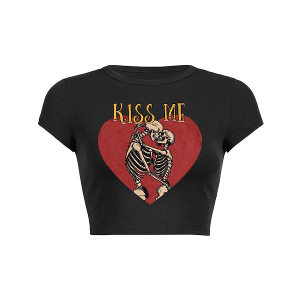 Skeleton Kiss Crop Top Baby Tee