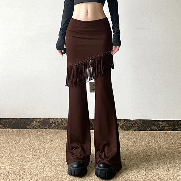 Rivet tassels patchwork low rise pant