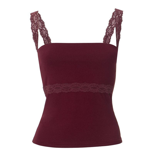 Square neck lace hem backless cami top