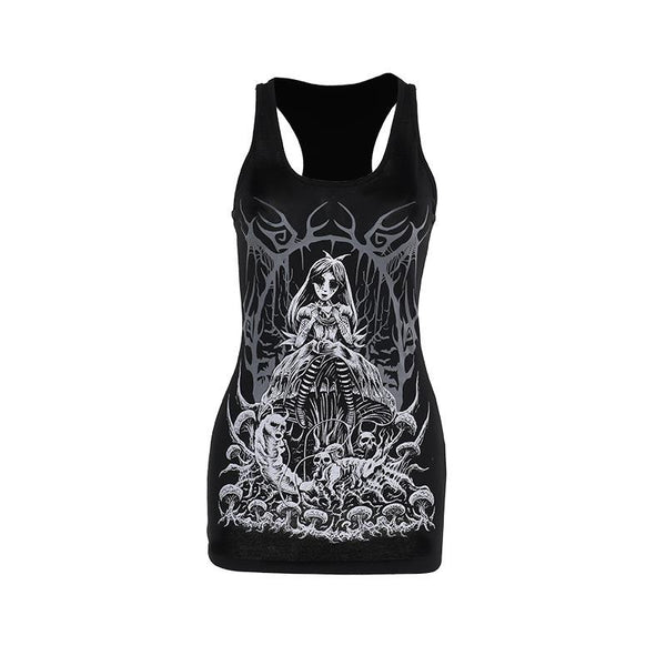 U neck abstract skull pattern tank mini dress