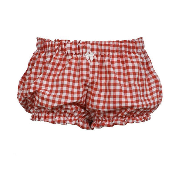 Plaid print bowknot short pant