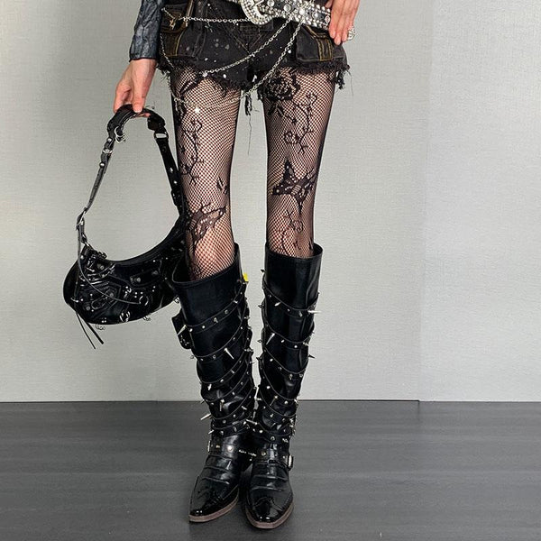 Fishnet butterfly pattern hollow out tights