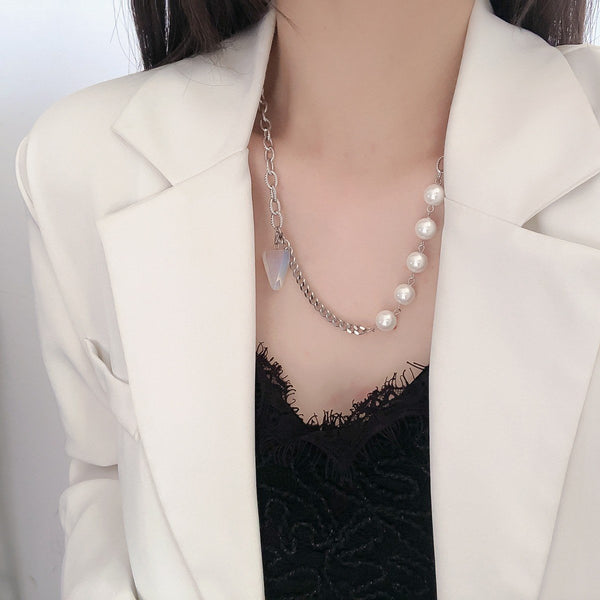 Faux pearl pendant chain necklace