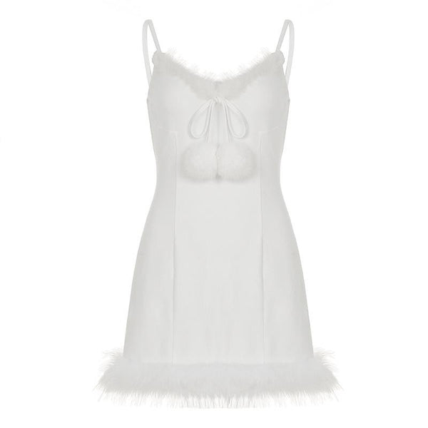 V neck fluffy cami mini dress