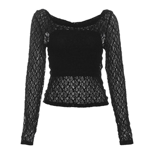 Long sleeve round neck lace 2 piece top