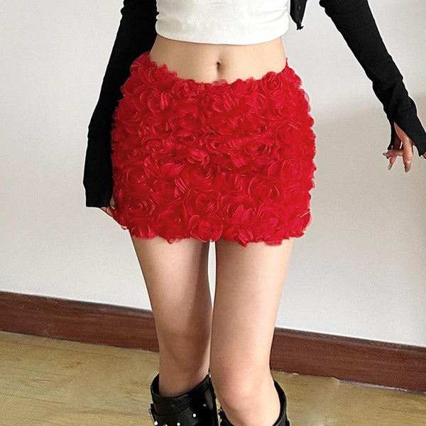 Flower applique solid mini skirt