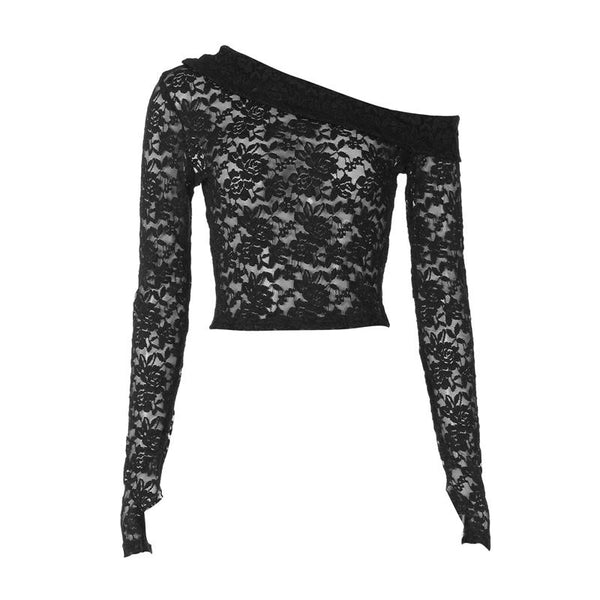 Off shoulder long sleeve lace top