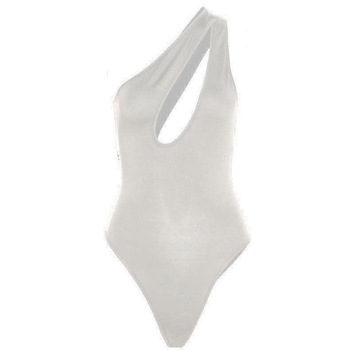 Solid One shoulder Hollow Out Bodysuit - Halibuy