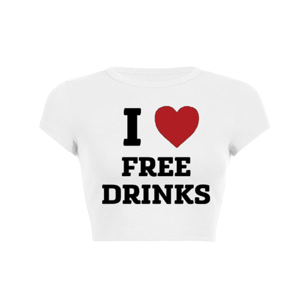 I Love Free Drinks Y2K Baby Tee