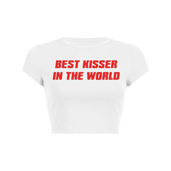 Top corto con camiseta para bebé Y2K del mejor besador del mundo 