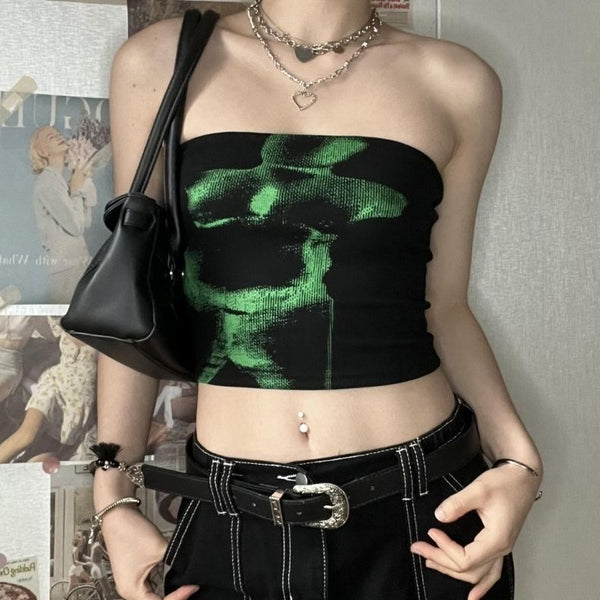 Ribbed print tube top cyberpunk Sci-Fi Fashion- Final Sale